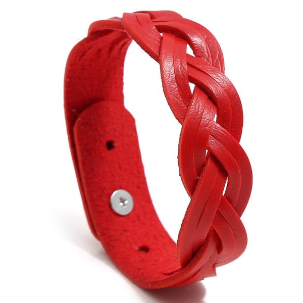 (Röd) Flätat nötskinnsarmband, enkelt och mångsidigt, vintage , jul-, semester- eller födelsedagspresent, läderarmband med fredstecken
