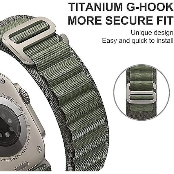 Ultra holdbar nylonrem - Justerbar sportsarmband for Apple Watch, 49mm/45mm/44mm/42mm, fletta band med titang-krok