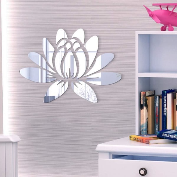 3D (sølv) Lotus Akryl avtakbart speil veggklistremerke miljøvennlig klistremerke for soverom, bad