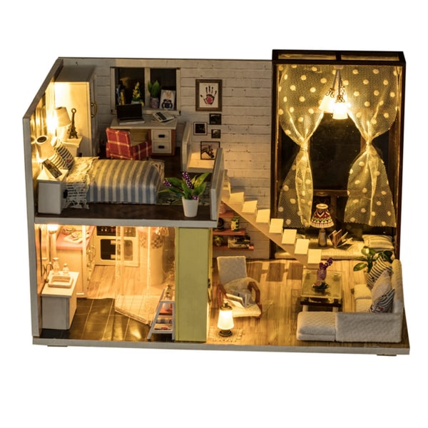 Wood Craft Miniature Dollhouse Kit Simple Style Dukkehus Monteringsmodeller Legetøjsgave