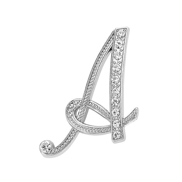 Letter Initial Rhinestone Brooch Pins for Women - Silvery Gold Plated Metal Brooches, Clear Crystal Rhinestones