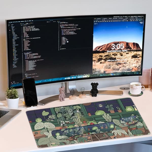 Stor Musematte, 90x40 cm Skrivebordsmatte Sett - Frosk
