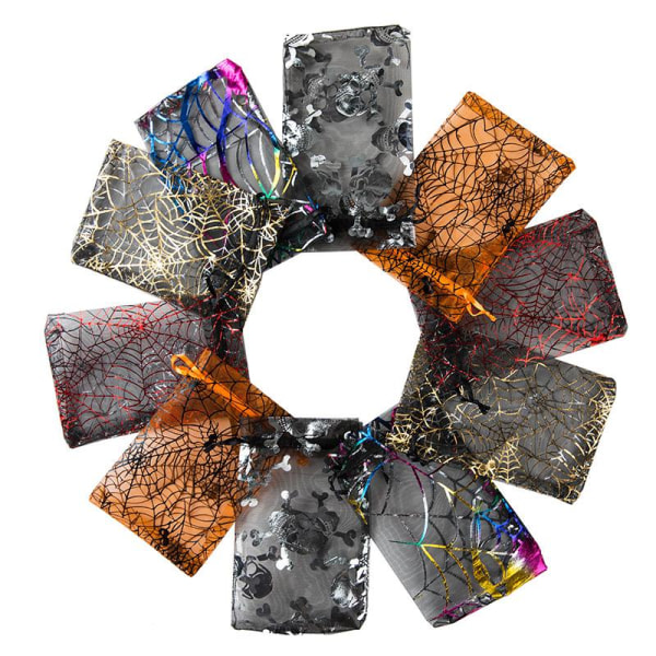 100 Horror Wind Organza-taske (10*15 cm), slikpose smykkepose, mørkt mønster, chokolade julefrokost Halloween fest fødselsdagsgave