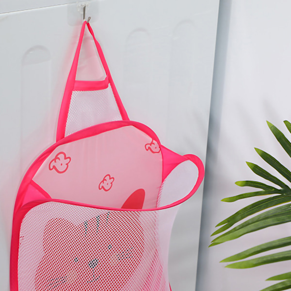 Sammenleggbar klesvaskpose Foldbar kleskurv Stor klesvaskkurv Mesh veggmontert for bad med krok Rosa katt