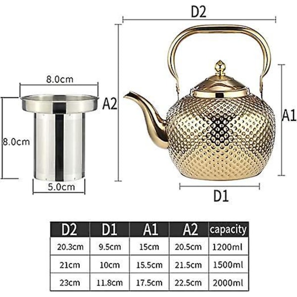 Gylden Rustfrit Stål Tekande med Infuser - 2 Liter