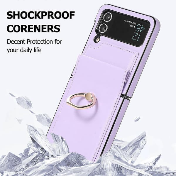 Case Compatible With Galaxy Z Flip 4, Shockproof PU Leather Cover With Ring Holder & Hinge Protection