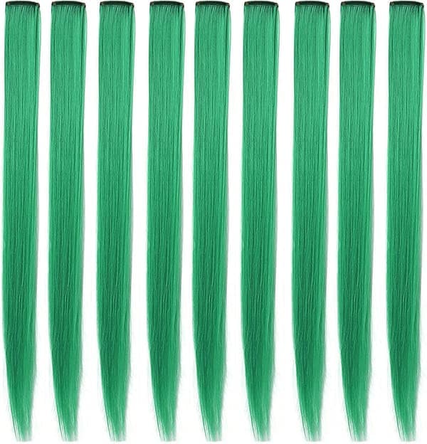 9 stk. 53 cm farvede clip-in hårextensions grønne hårextensions til clip-in grønne hårklemmer hårextensions til piger fest highlights (grøn)
