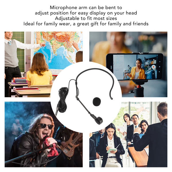 Ergonomisk 6.35mm Kablet Headset Mikrofon for Karaoke, Høyttalere, Forsterkere, Undervisning