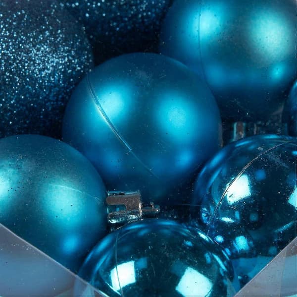 100 Shatterproof Christmas Baubles Set with Hanging Hooks & String - Petrol Blue Tree Decorations
