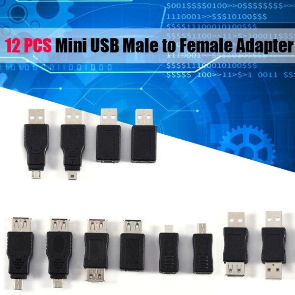 Pakke med 12 stk. Flere USB2.0-adaptere Mikro/Mini hann-kvinne-omformere-kontakter