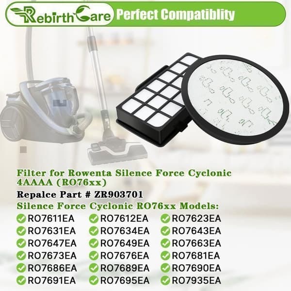 Filtre kompatible med Rowenta Silence Force Cyclonic Støvsuger - 4 Stykker - Vaskbare - HEPA (RO76xx)