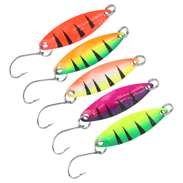 5st Färgglada Gös Öring Skeddrag Metall Crankbait Hård Sked Spinner Bete Enkelkrok