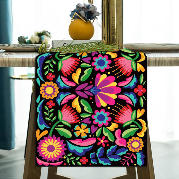 Kesäpöytäjalka 33 x 180 cm (värikkäät kukat), säkkikangaspöytäjalka, hääkoristelu, kesä, syksy, festivaali, ulkobileet