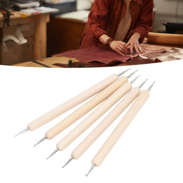 5 stk Tracing Stylus gør-det-selv-fremstilling af træhåndtag i rustfrit stål Dobbelthoved Kuglespids Prægepen til kunstprojekter