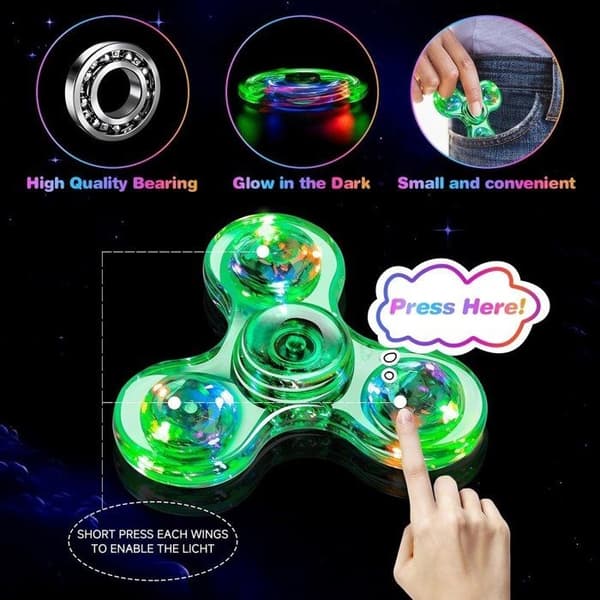 Sæt med 5 LED Fidget Spinners, roterende anti-stress legetøj med 3 blinkende tilstande til børn, til afslapning og leg, plast