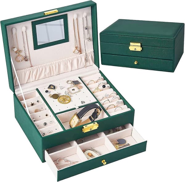 Smykkeskrin Organizer 2 Lag (Grøn)