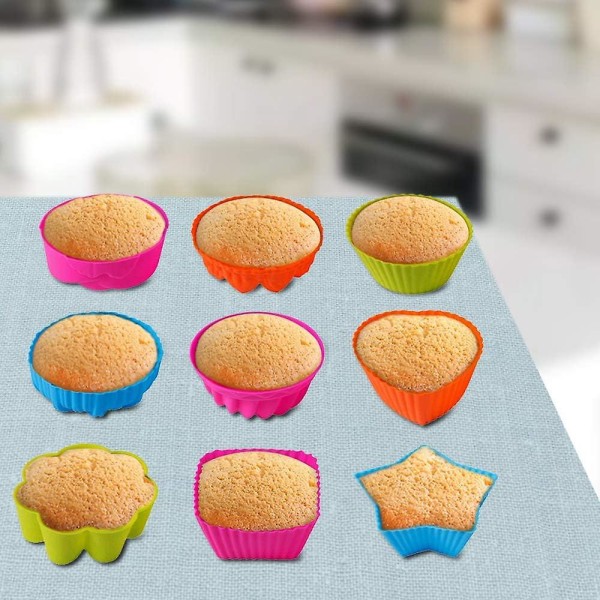 36-delt sæt genanvendelige silikone cupcake forme i 9 former