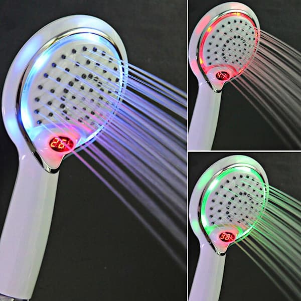 LED dusjhode med temperatursensor, digitalt display, 3 farger, vannkraft