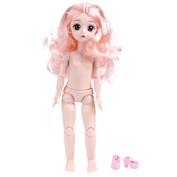 30 cm fashionabel smuk dukke børne pige dukke legetøj med bevægelige led Fødselsdagsgave (krøllet hår lyserød krop 30 cm dukke med sko)