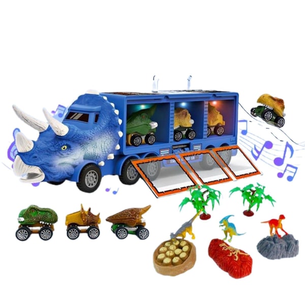 Blå dinosaurlekebil med musikk, lys og myk realistisk modell - bursdagsgave