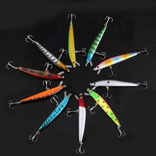 10 st Färgglada Fiskedrag 95mm Crankbaits Vassa Krokar Beten Fiske Tillbehör