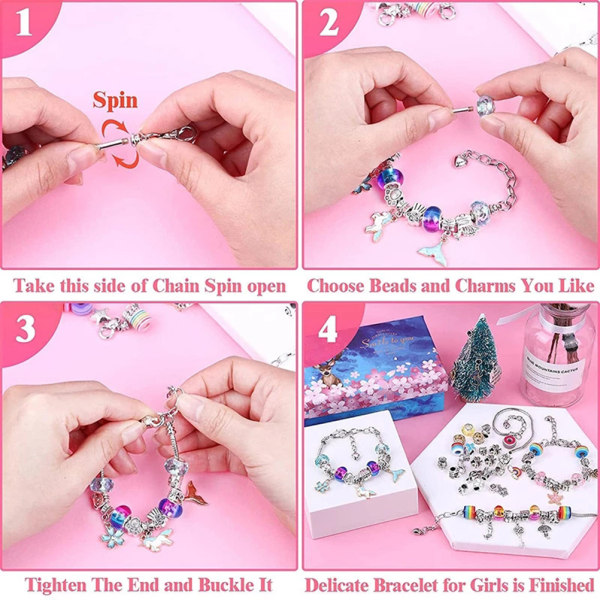 112 st Julsmycketillverkningssats för flickor Charmarmband Halsband Present Pärlor Set DIY Barn Armband Tillbehör