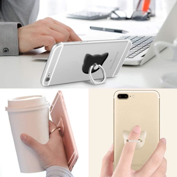 Black-Mobile Phone Holder, Universal Mobiltelefon Hållare Ring, Animal Cat Shape Smartphone Hållare för iPhone XS X 8 7 6 5, Samsung Galaxy