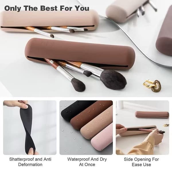 Silikone Makeup Børste og Svampeholder - Makeup Børste Etui til Rejser - Khaki