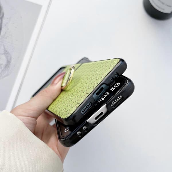 Fish Scale Pattern Case Compatible with Samsung Galaxy Z Flip 4, Shockproof PU Leather Cover with Ring