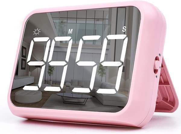 Kökstimer (rosa), 4\" digital klassrumstimer för barn, stor magnetisk LED-nedräkningstimer, klassrum med kontinuerlig ljusfunktion