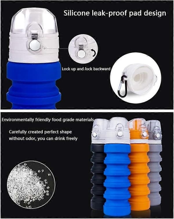 Portable Silicone Foldable Travel Water Bottle, Telescopic Extendable Drinking Water Container With Leak-Proof Lid