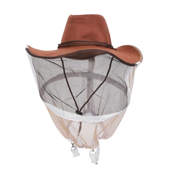 Cowboy Brun Röd 360° Säkert skydd Anti-bistickande myggbitande biodlare Skyddshatt med fästremstillbehör