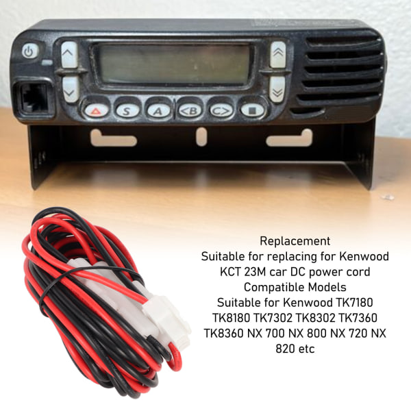 12V DC-strömkabel för bil till Kenwood Mobilradio TK7180 TK8180 TK7302 TK8302 TK7360 TK8360 NX820 - 3 meter
