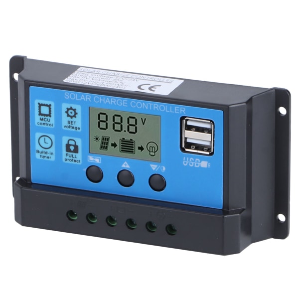 12V 24V 30A Solenergi Charge Controller Automatisk PWM LCD Dual USB Output Regulator