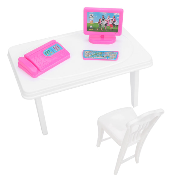 Mini computertastatur Faxmaskine Skrivebordsstol til dukkehus Børn pige legetøj gavesæt