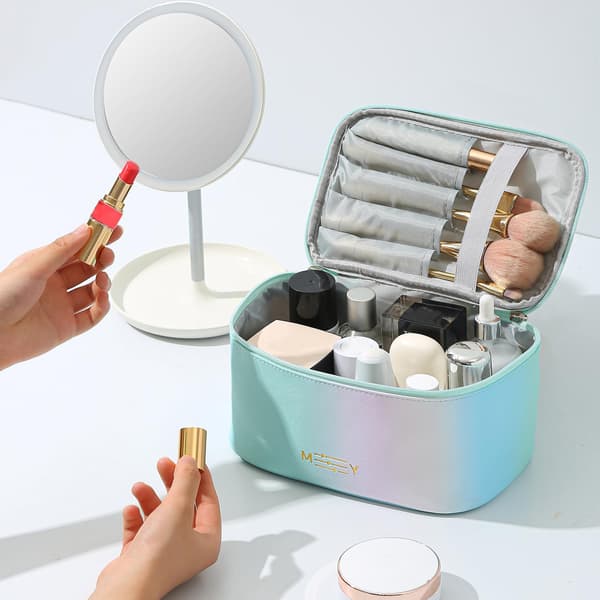 Gradient Makeup Taske Små Kosmetiktasker til Kvinder Damer Lynlåspose Makeup Organizer Vandtæt Sød Grøn Pink Blå (Regnbue Grøn) Gradient Green