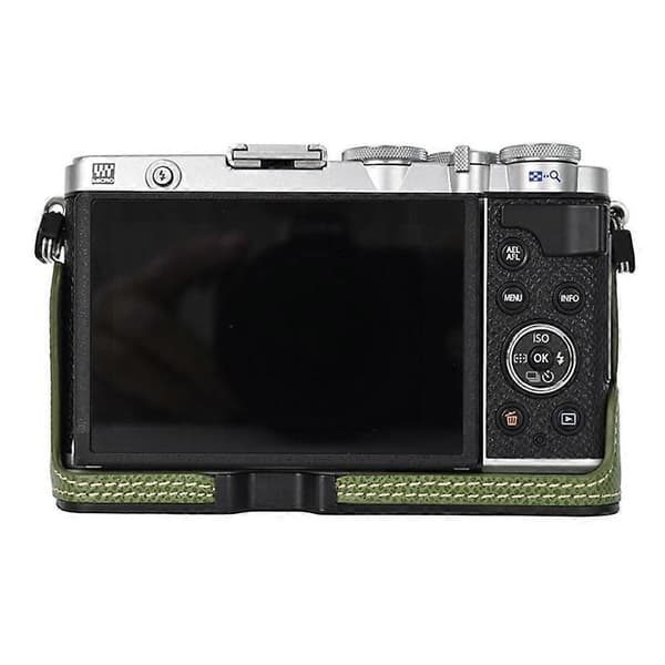 q4S Camera Case for Olympus PEN E-P7 Textured Leather Bottom Case g5V Easy Battery Replacement - Khaki