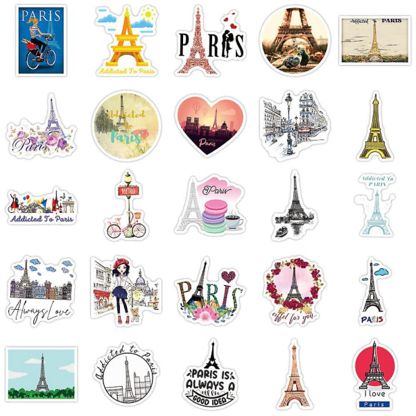 Paris Tower Graffiti-klistermærker - Sæt med 50 tegneserievandtætte klistermærker til bagage og biler