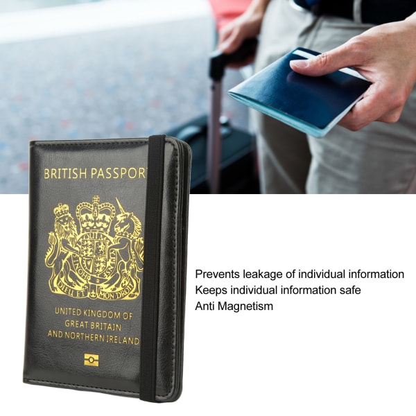 Britain Passport Cover med elastiskt bälte Multicard Stöldskydd Antimagnetisk Vattentätt case för ID-kort