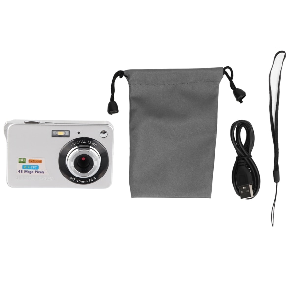 Digitalkamera - 4K, 48MP, 2,7-tums LCD, 8x Zoom, Anti-skak, Vlogging, Fotografering - Silver