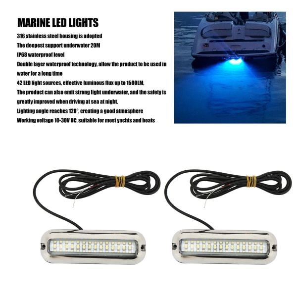 Vattentät marin LED-båtslampa - blå, 42 lysdioder, 10-30V DC, undervattensljus, avloppsplugg