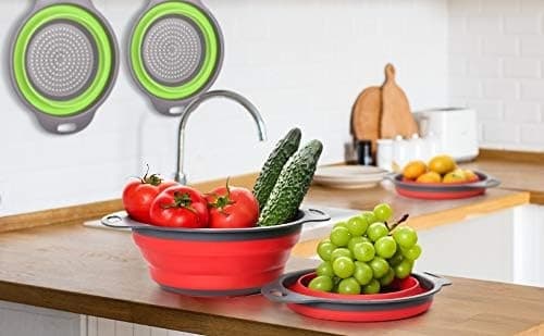 Sil Colander Set, Folding Silicone Colander for the Kitchen, Eco-Friendly Non-Toxic and Easy to Clean, 2 Sizes