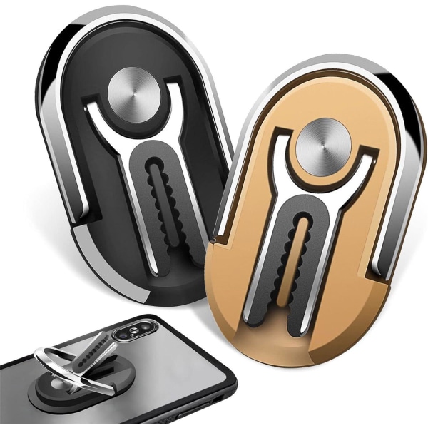 2 delar (svart + guld) biltelefonhållare, 360° roterbar multifunktionell telefonhållarring, kan användas för billuftuttag