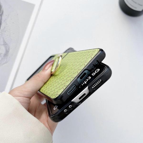 Fish Scale Pattern Case Compatible with Samsung Galaxy Z Flip 4, Shockproof PU Leather Cover with Ring