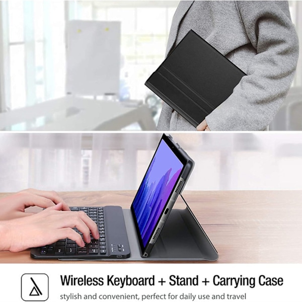 Trådløst Bluetooth-tastatur nettbrettetui med pennholder og innebygd batteri