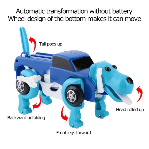 Clockwork Automatisk Transform Hundebil Deformationslegetøj til børn (blå)