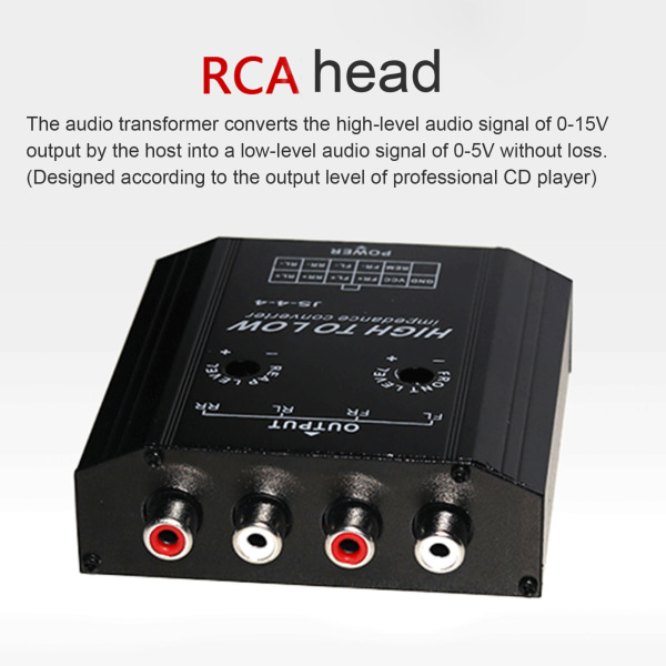 12V 4-kanals Ljudimpedansomvandlare Hög till Låg RCA Linje Bil Stereo Radio Högtalare Frekvensfilter