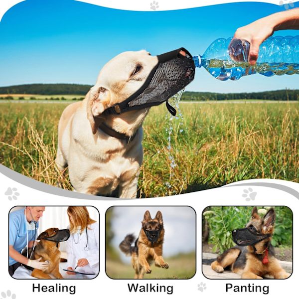 Dog Muzzle, Soft Airy Mesh Muzzle for Small Medium Large Dogs Anti-biting Barking Chewing Licking, Breathable Adjustable (Black, L)