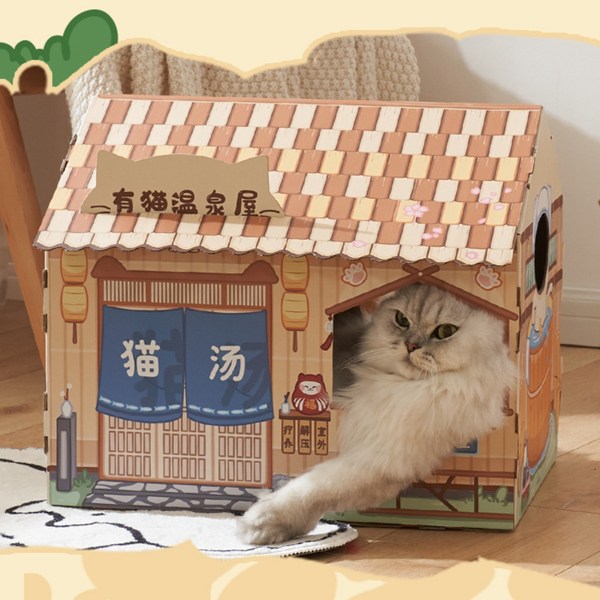 Pap-kattehus Sikkert, sundt og slidbestandigt bærbart kattelegehus med katteurt til katte købmand