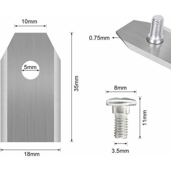 45 x titanium-knive til alle Husqvarna/Automower/Yardforce/Gardena robotplæneklippere (3g-0,75 mm) inkl. 45 skruer